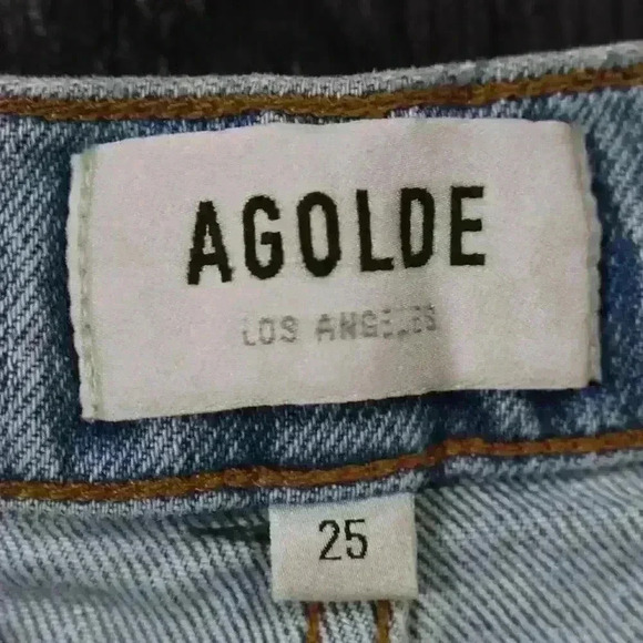 AGOLDE Merrel Straight Midwash Light Blue Raw Hem Jeans Women 25 - Picture 4 of 12